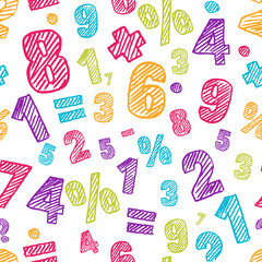 Sketch multicolor numbers seamless pattern. Abstract colorful vector background.