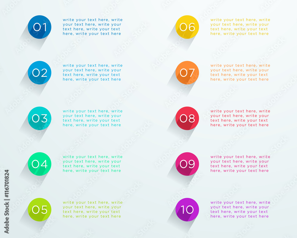 Poster number bullet points flat circles 1 to 10