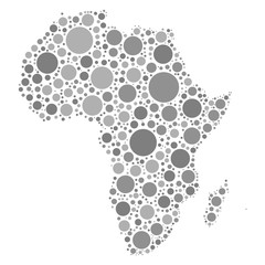 Africa map mosaic of grey dots in various sizes and shades on white background. Vector illustration.