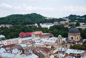 Fototapeta na wymiar the old city of lvov from height