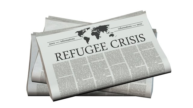 newspaper with the headline refugee crisis
