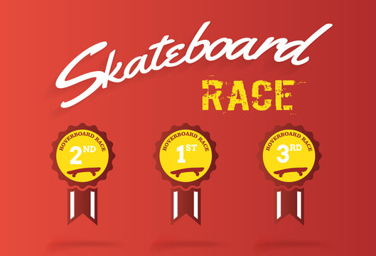Skateboard medal set, skateboarding race vector illustration