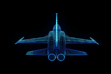 Airplane in Hologram Wireframe Style. Nice 3D Rendering
