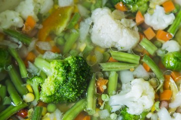 Delicious vegetables stew in pan in kitchen