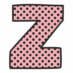 Z vector alphabet letter with black polka dots on pink background isolated on white