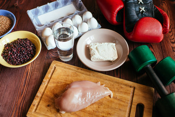 proper diet, water, exercise. The protein and carbohydrates in natural products. Healthy and beautiful body.