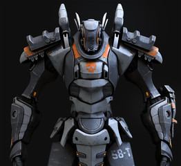 3d rendering of a mech on a black background