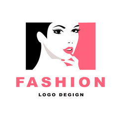Fashion girl with black hair. Logo