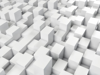 3d cubism abstract white square background. Surreal cubic background of squares of varying heights. Perspective view. High-resolution 3d illustration