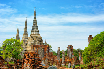 Wat Phra Si Sanphet temple. Thailand, Phra Nakhon Si Ayutthaya P - obrazy, fototapety, plakaty