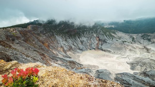 Tangkuban Perahu, the volcanic crater in Lembang, west Bandung, Indonesia. 4K Timelapse - Java, Indonesia, June 2016.