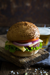 Hamburger with beer