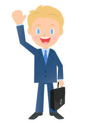 鞄を持つビジネスマン、男性会社員のイラスト素材、三頭身