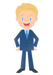 腰に手をあてるビジネスマン、男性会社員のイラスト素材、三頭身