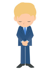 手を前に組むビジネスマン、男性会社員のイラスト素材、三頭身