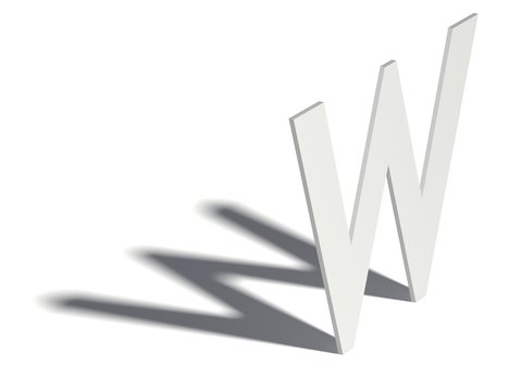 Drop Shadow Font. Letter W. 3D