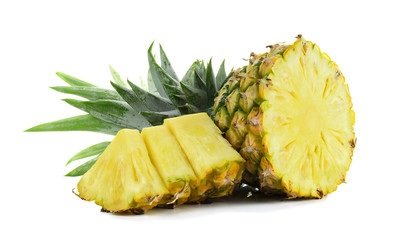 pineapple with slices isolated on white background