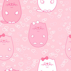 Seamless pattern with cute kittens