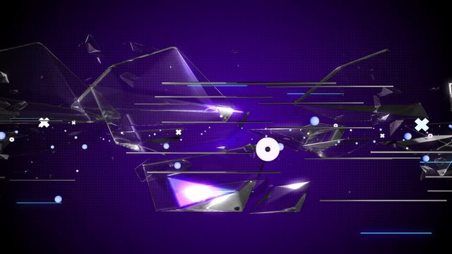 Seamless Abstract futuristic techno background animation of shatter glass or crystal symbol flowing and beam shooting pattern in sci-fi concept background used for live music or concert in 4k 