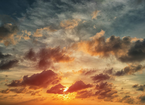 Evening sunset with orange cloud scape.