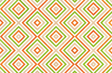 Geometrical pattern in beige, orange and green colors.