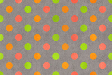 Watercolor orange, red and green polka dot background.