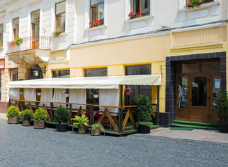Summer terrace of city cafe on the street