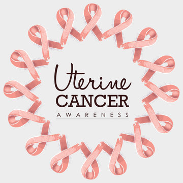 Uterine cancer awareness ribbon design with text
