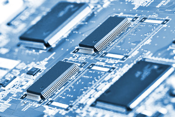 Electronic circuit board close up.