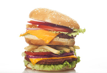 Fresh burger on white background