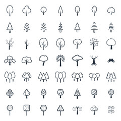 Tree icon set in thin line style. Vector symbols.