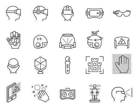 Virtual Reality Icon Set In Thin Line Style. Vector Illustration.