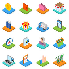 Isometric shopping icon set. 3D vector symbols.