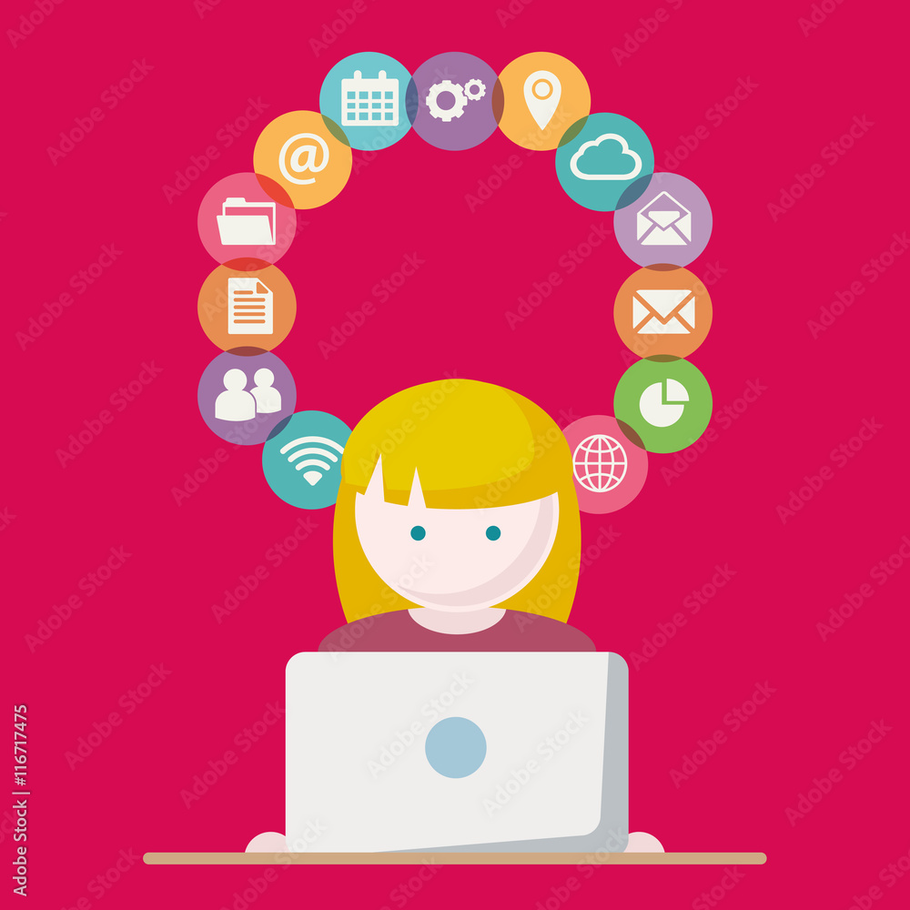 Poster person with computer network vector illustration