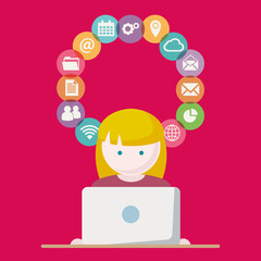 Person with Computer network vector illustration