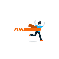 Running man, finish line, first winner, healthy lifestyle, marathon competition, triathlon contest, sport activity event