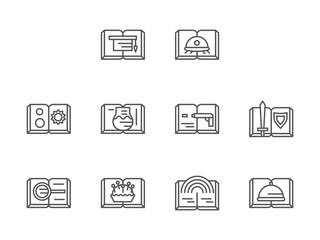 Genres of stories black line vector icons set
