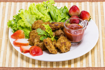 Fried pork with clean vegetable