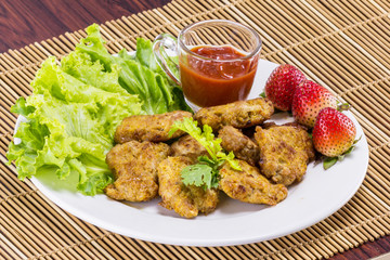 Fried pork with clean vegetable