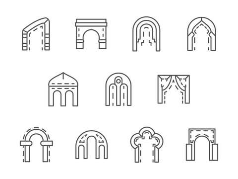 Arches black line vector icons set