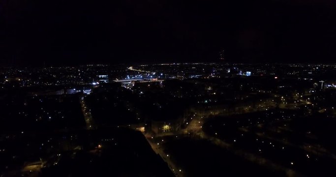 Aerial: Wroclaw at night, Poland