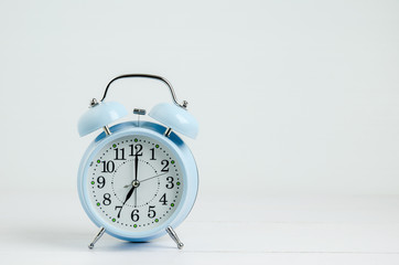 Close up of Blue Vintage Alarm Clock