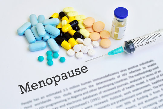 Drugs for menopause treatment, medical concept
