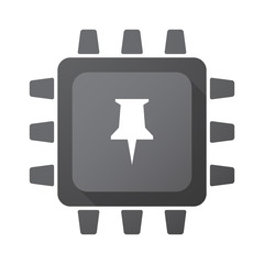 Isolated CPU chip icon with a push pin