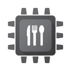 Isolated CPU chip icon with cutlery