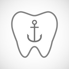 Isolated line art tooth icon with an anchor