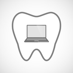 Obraz premium Isolated line art tooth icon with a laptop