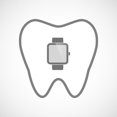 Isolated line art tooth icon with a smart watch