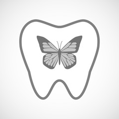 Isolated line art tooth icon with a butterfly