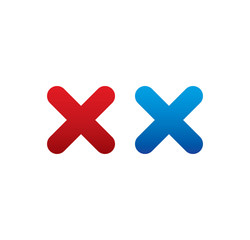 xx logo initial blue and red